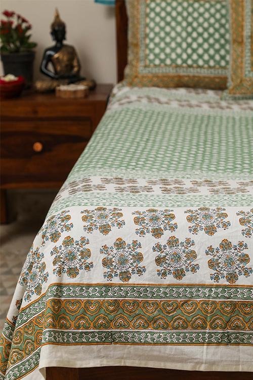 Sootisyahi 'Valley of Flowers' Handblock Printed Cotton Bedsheet - SootiSyahi
