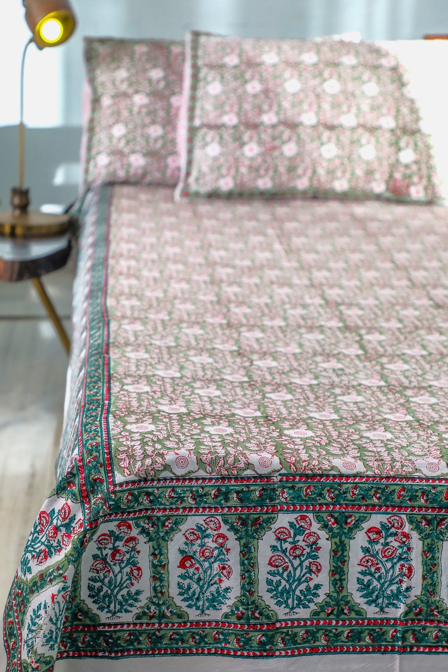 SootiSyahi Vatika Handblock Printed Cotton Bedsheet - SootiSyahi