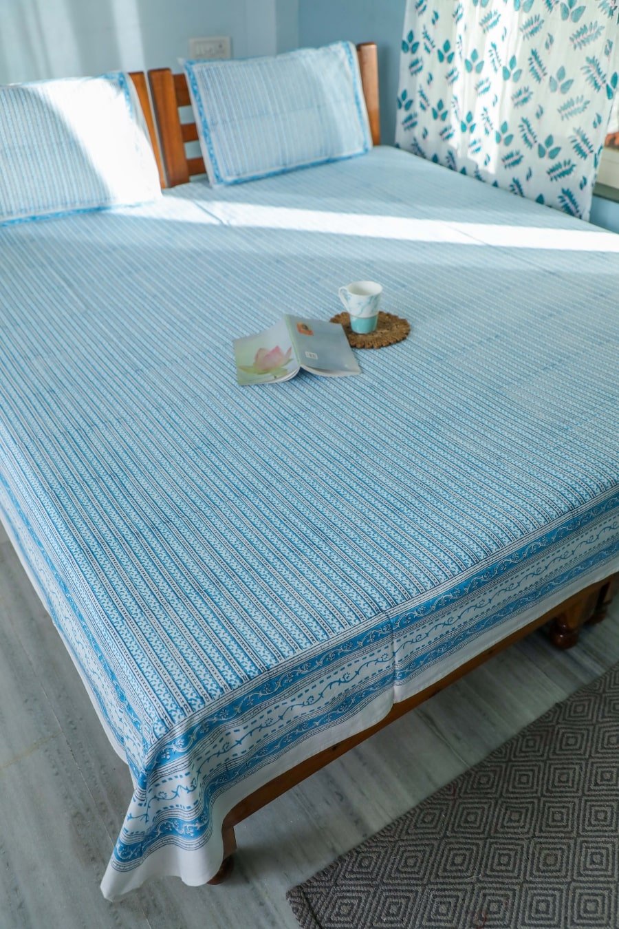 SootiSyahi 'Vertical Garden' Handblock Printed Cotton Bedsheet - SootiSyahi