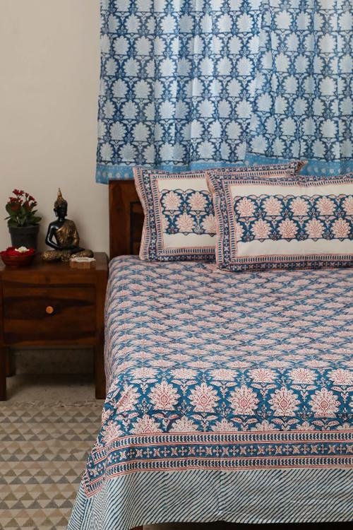 Sootisyahi 'Water Lilies' Handblock Printed Cotton Bedsheet - SootiSyahi