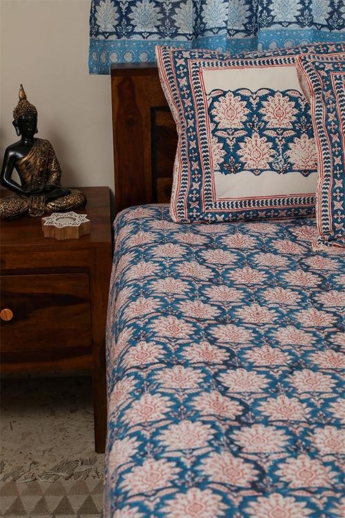 Sootisyahi 'Water Lilies' Handblock Printed Cotton Bedsheet - SootiSyahi