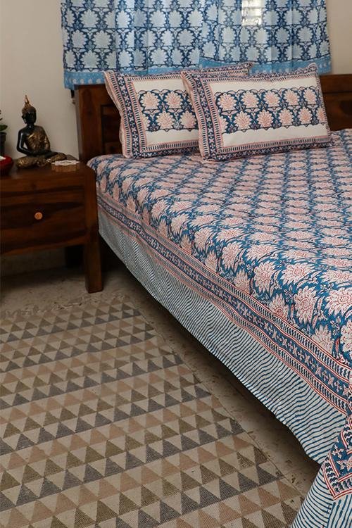 Sootisyahi 'Water Lilies' Handblock Printed Cotton Bedsheet - SootiSyahi