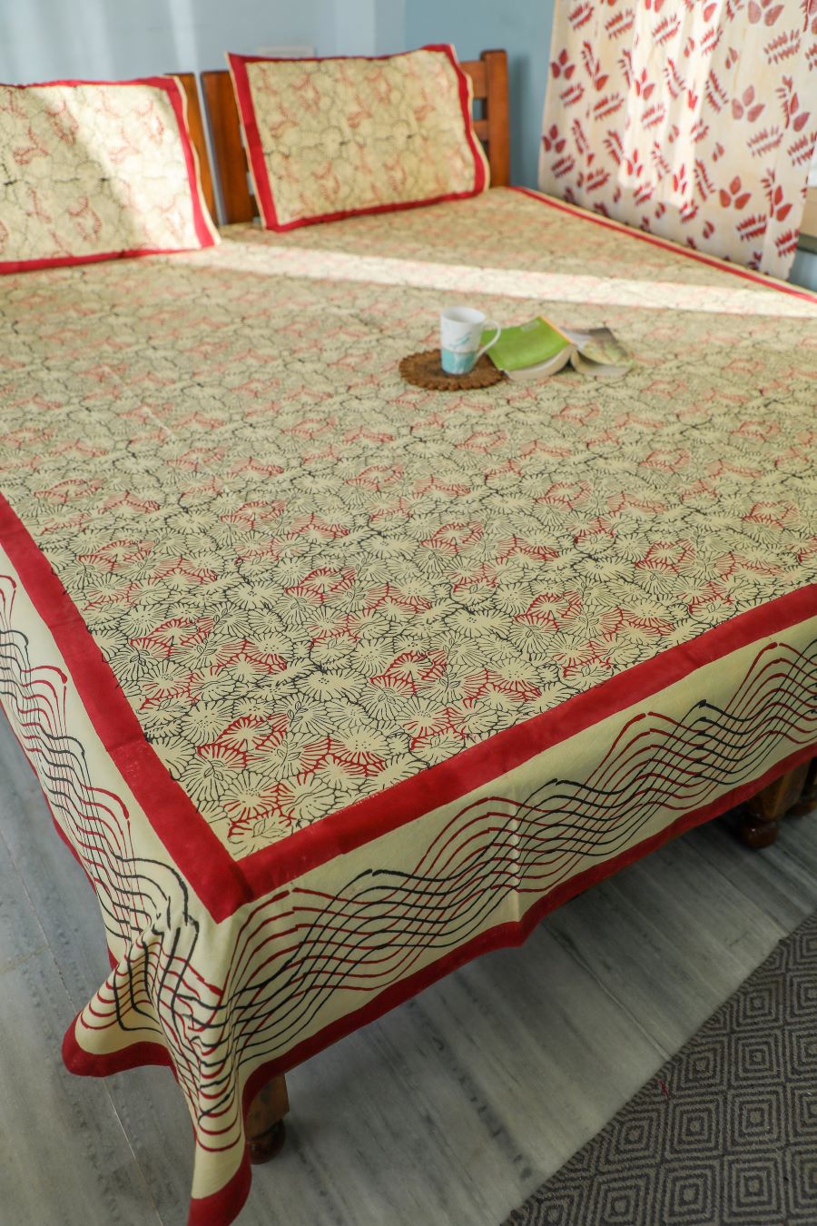 SootiSyahi 'Web of color' Handblock Printed Cotton Bedsheet - SootiSyahi