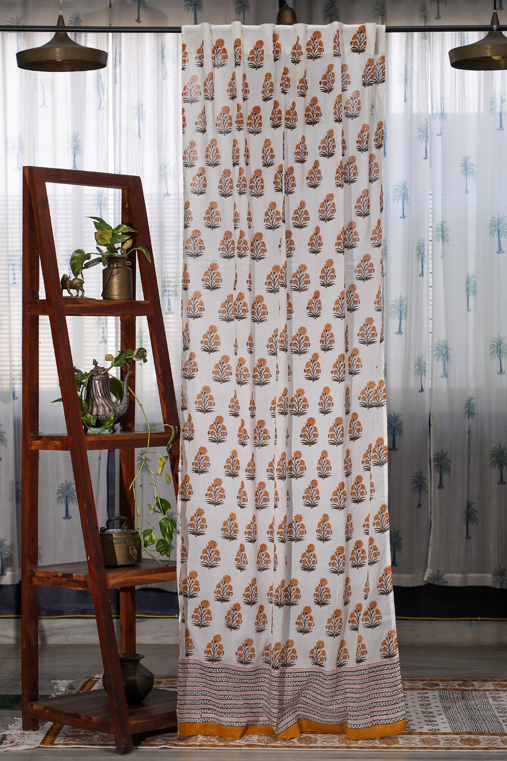 SootiSyahi 'Yellow Daisy' Handblock Printed Cotton Door Curatin - SootiSyahi