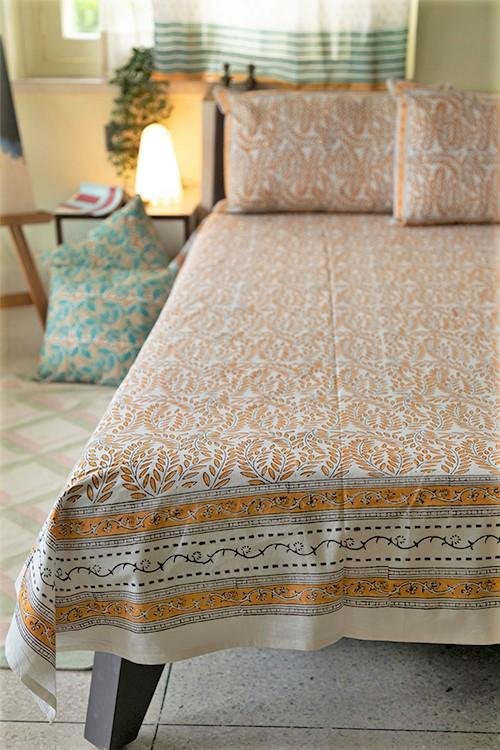Sootisyahi 'Yellow Delight' Handblock Printed Cotton Bedsheet - SootiSyahi