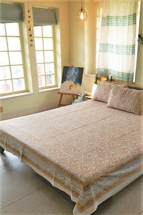 Sootisyahi 'Yellow Delight' Handblock Printed Cotton Bedsheet - SootiSyahi
