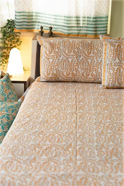 Sootisyahi 'Yellow Delight' Handblock Printed Cotton Bedsheet - SootiSyahi