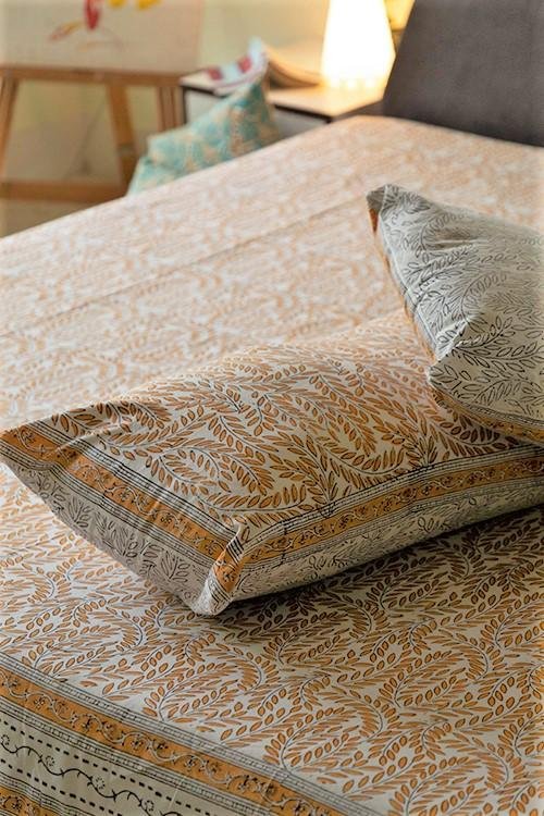 Sootisyahi 'Yellow Delight' Handblock Printed Cotton Bedsheet - SootiSyahi