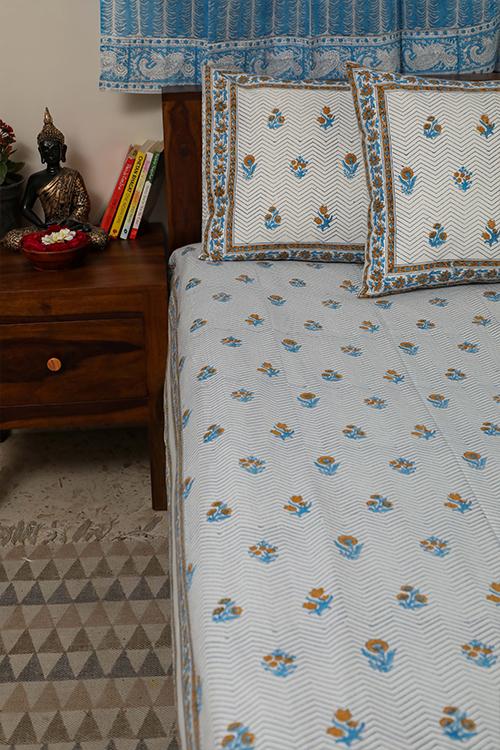 Sootisyahi 'Yellow Flowered' Handblock Printed Cotton Bedsheet - SootiSyahi