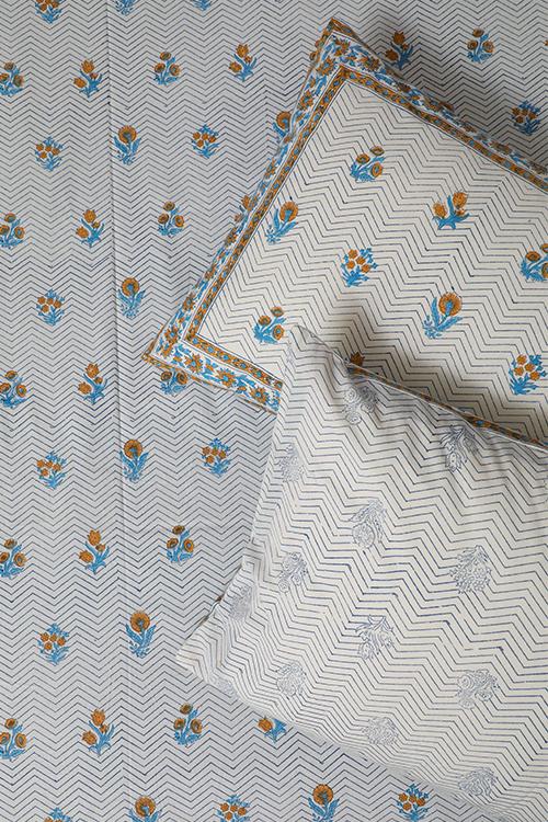 Sootisyahi 'Yellow Flowered' Handblock Printed Cotton Bedsheet - SootiSyahi