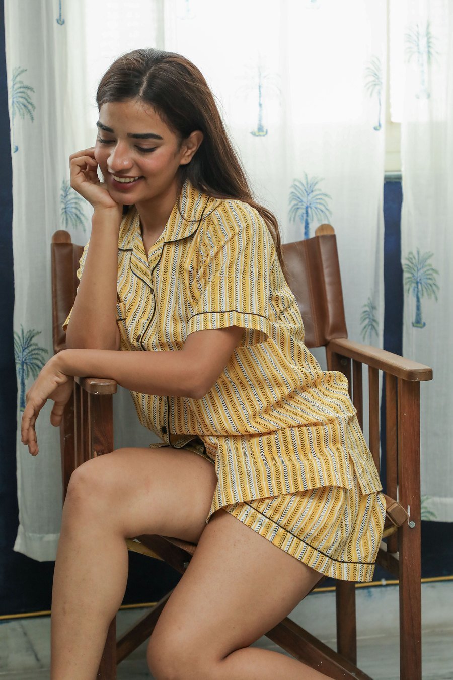 Sootisyahi 'Yellow Grassland ' Azofree Handblock Printed Pure Cotton Night Suit - SootiSyahi