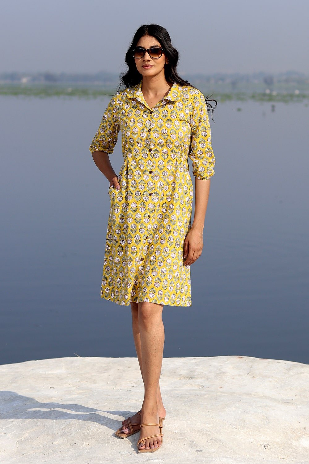SootiSyahi 'Yellow Meadow' Cotton Dress - SootiSyahi