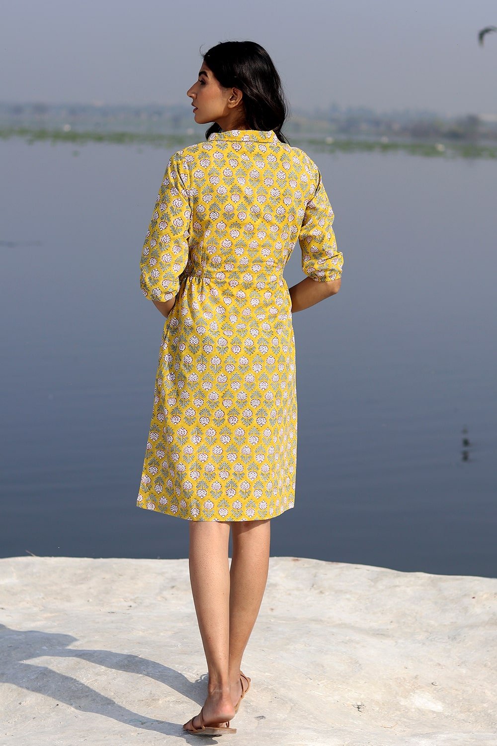 SootiSyahi 'Yellow Meadow' Cotton Dress - SootiSyahi