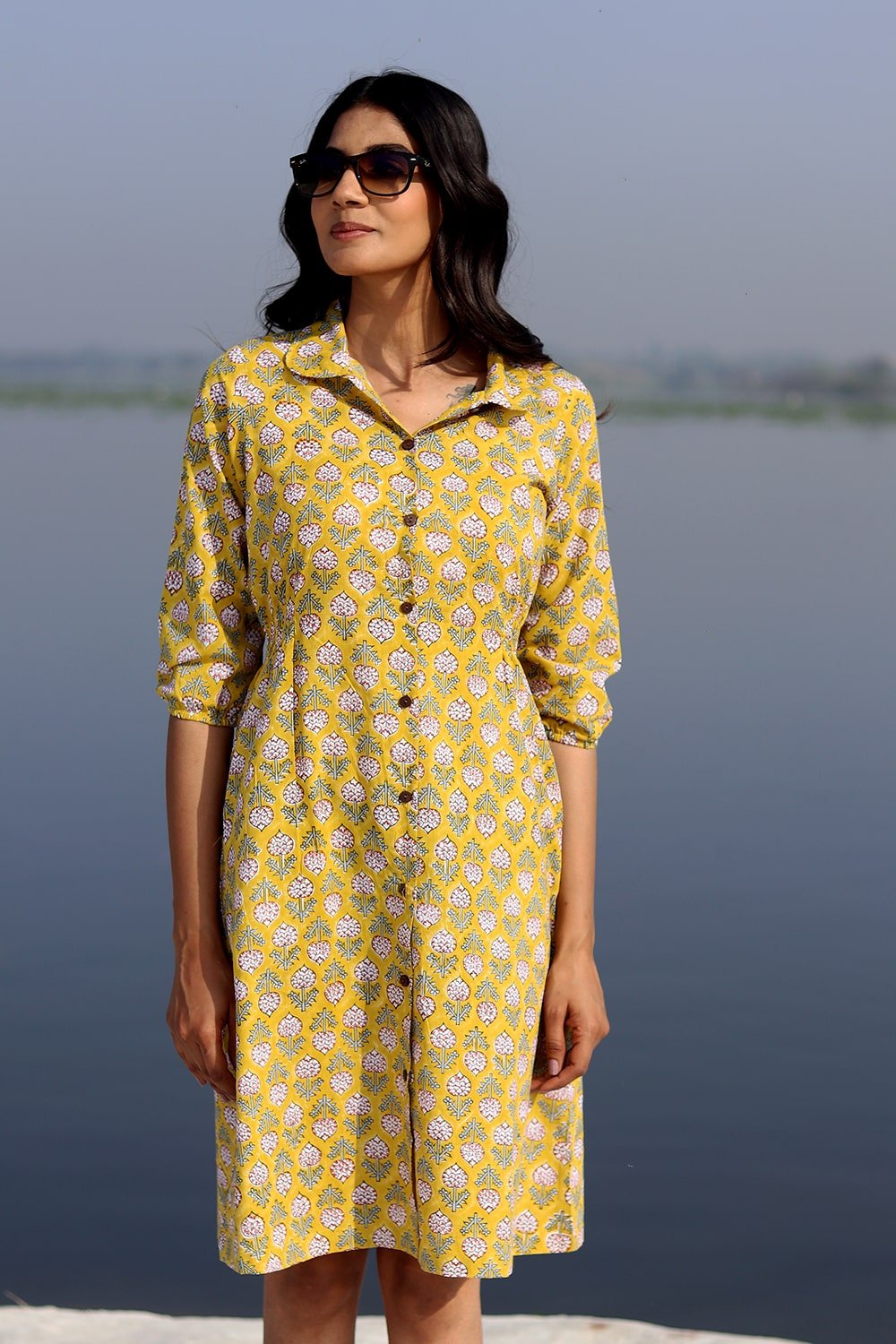 SootiSyahi 'Yellow Meadow' Cotton Dress - SootiSyahi