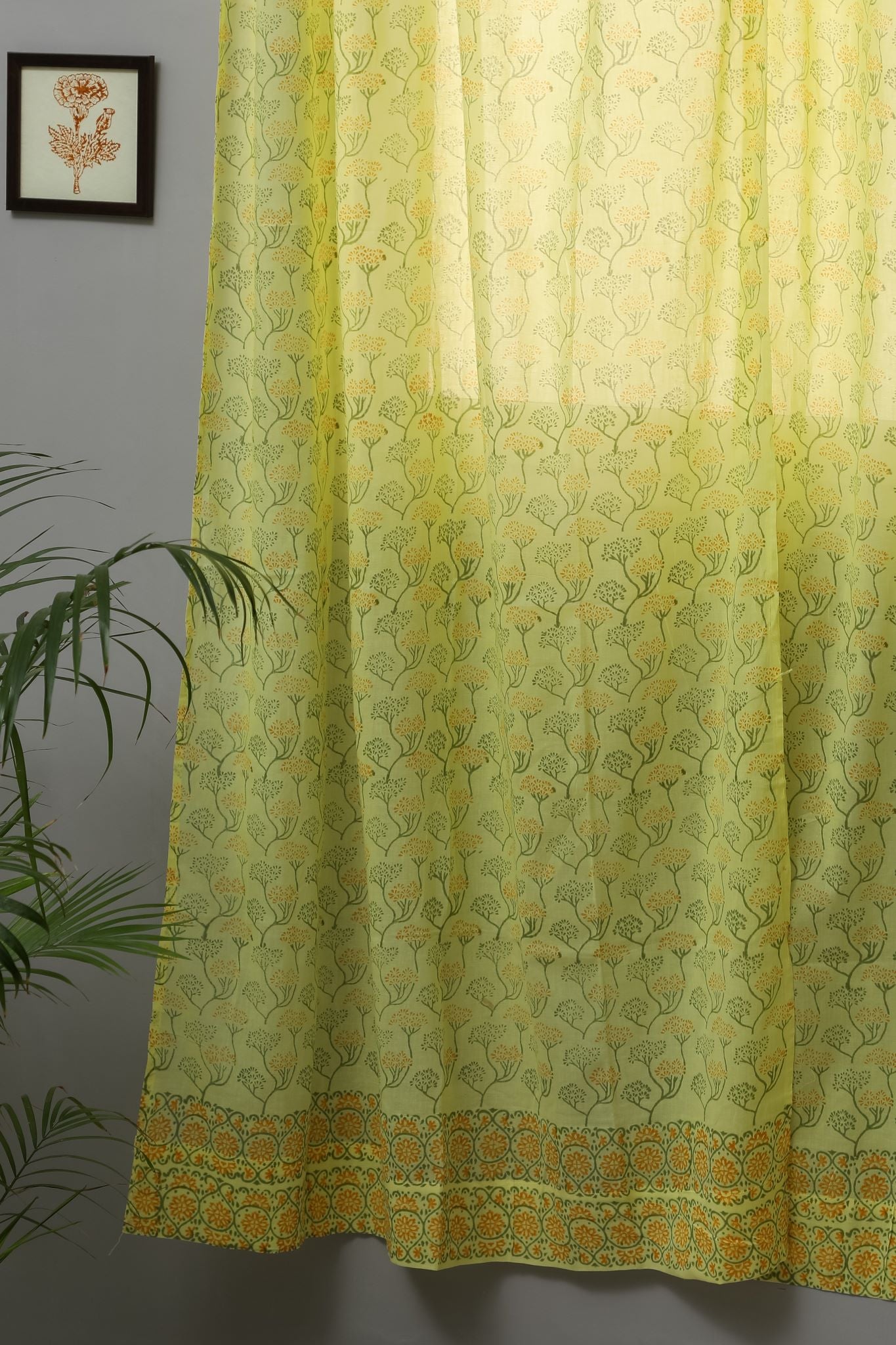 SootiSyahi 'Yellow Yarrows' Handblock Printed Cotton Door Curtain - SootiSyahi