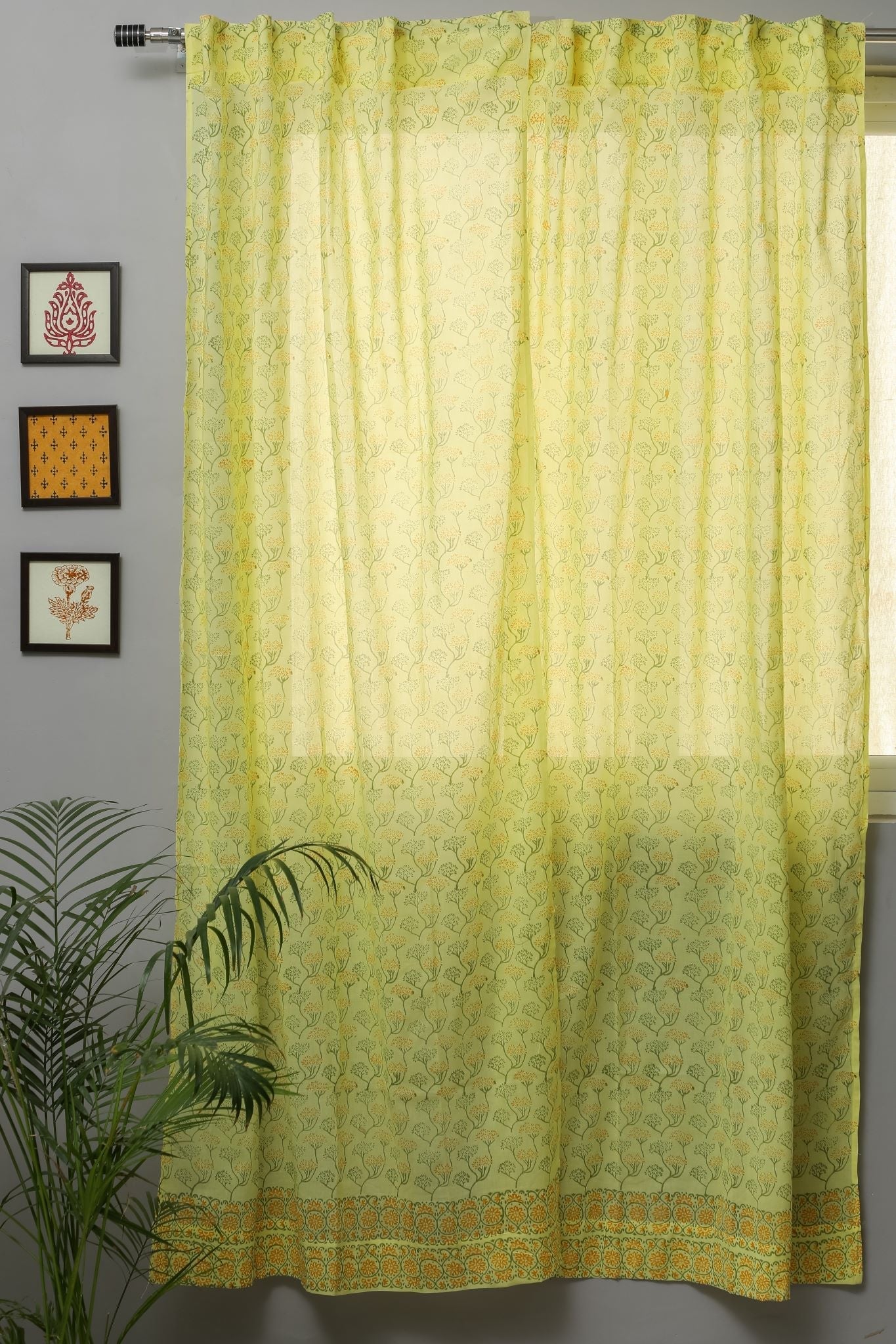 SootiSyahi 'Yellow Yarrows' Handblock Printed Cotton Door Curtain - SootiSyahi