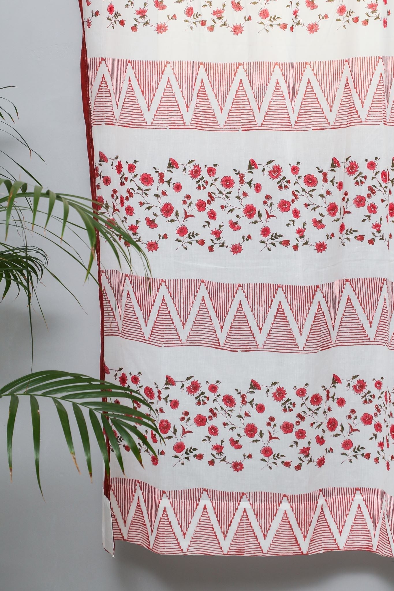 SootiSyahi 'Zig Zag Ruby' Handblock Printed Cotton Door Curtain - SootiSyahi