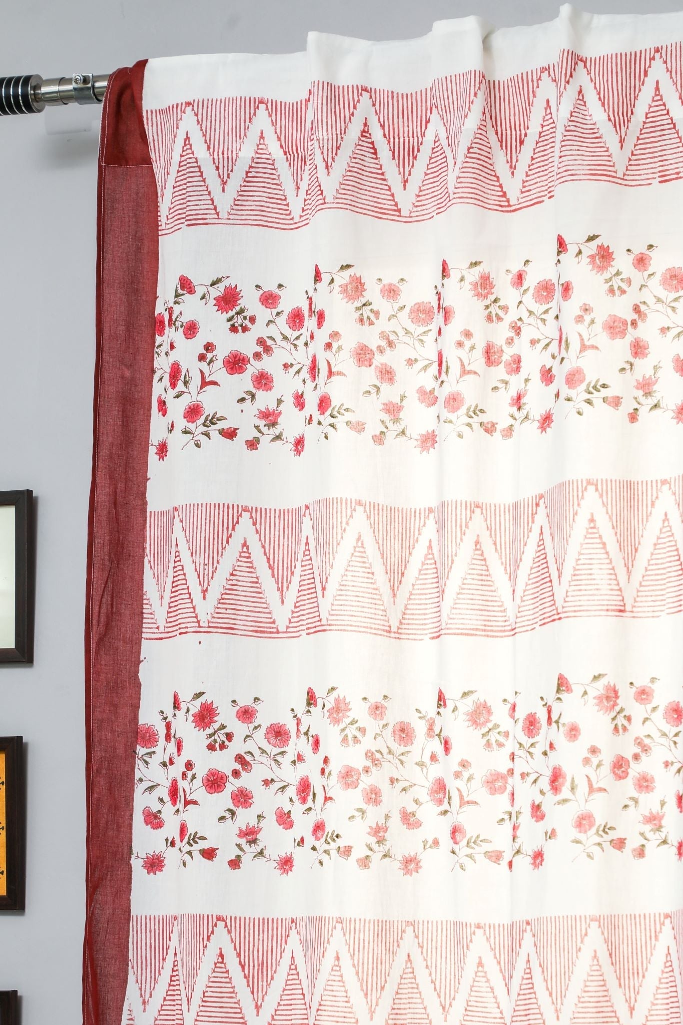 SootiSyahi 'Zig Zag Ruby' Handblock Printed Cotton Door Curtain - SootiSyahi