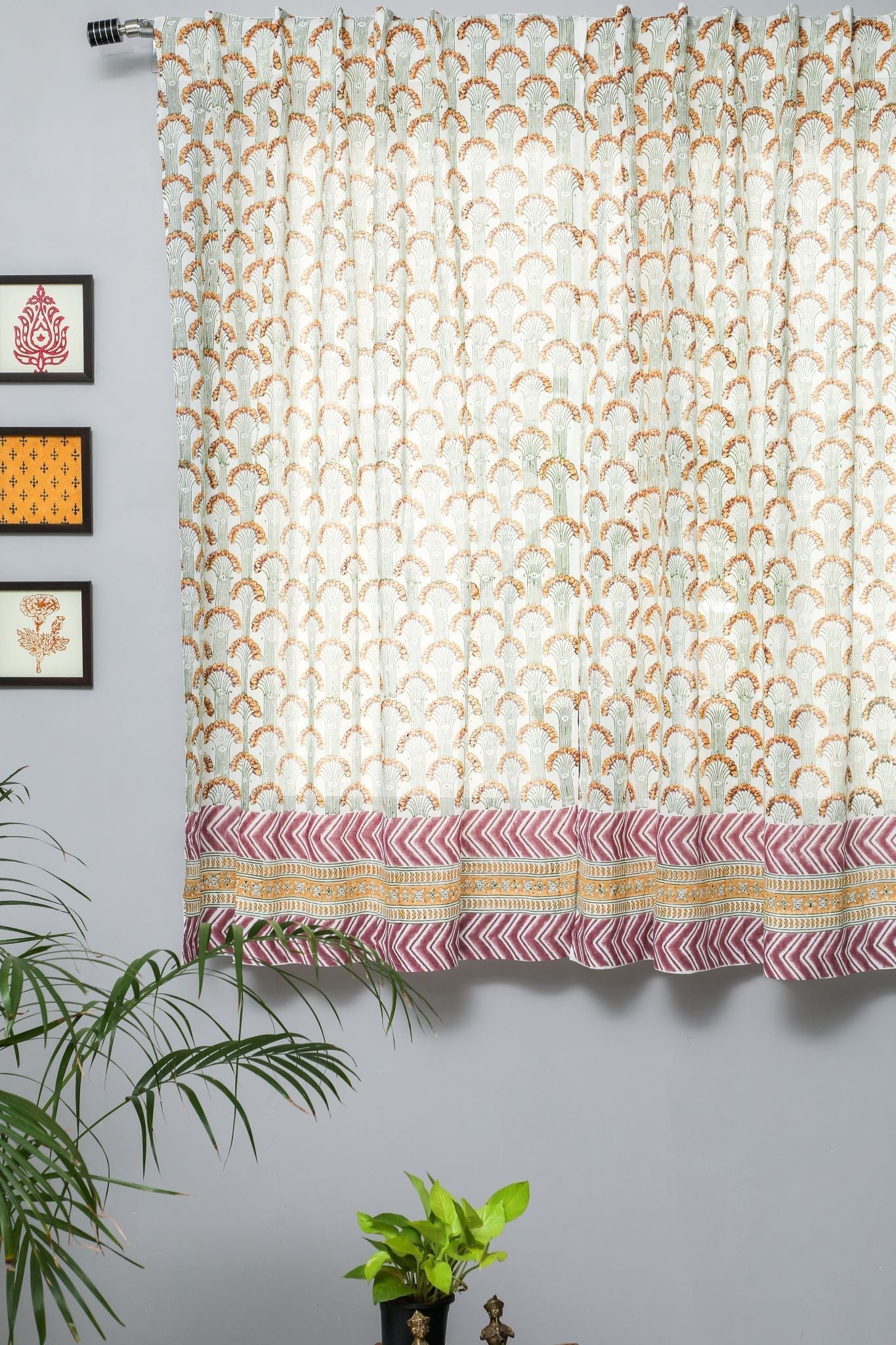 'Sparkle’s Garden' Handblock Printed Cotton Window Curtain - SootiSyahi