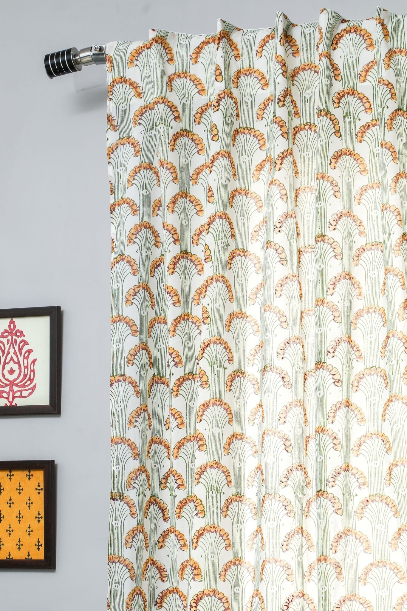 'Sparkle’s Garden' Handblock Printed Cotton Window Curtain - SootiSyahi