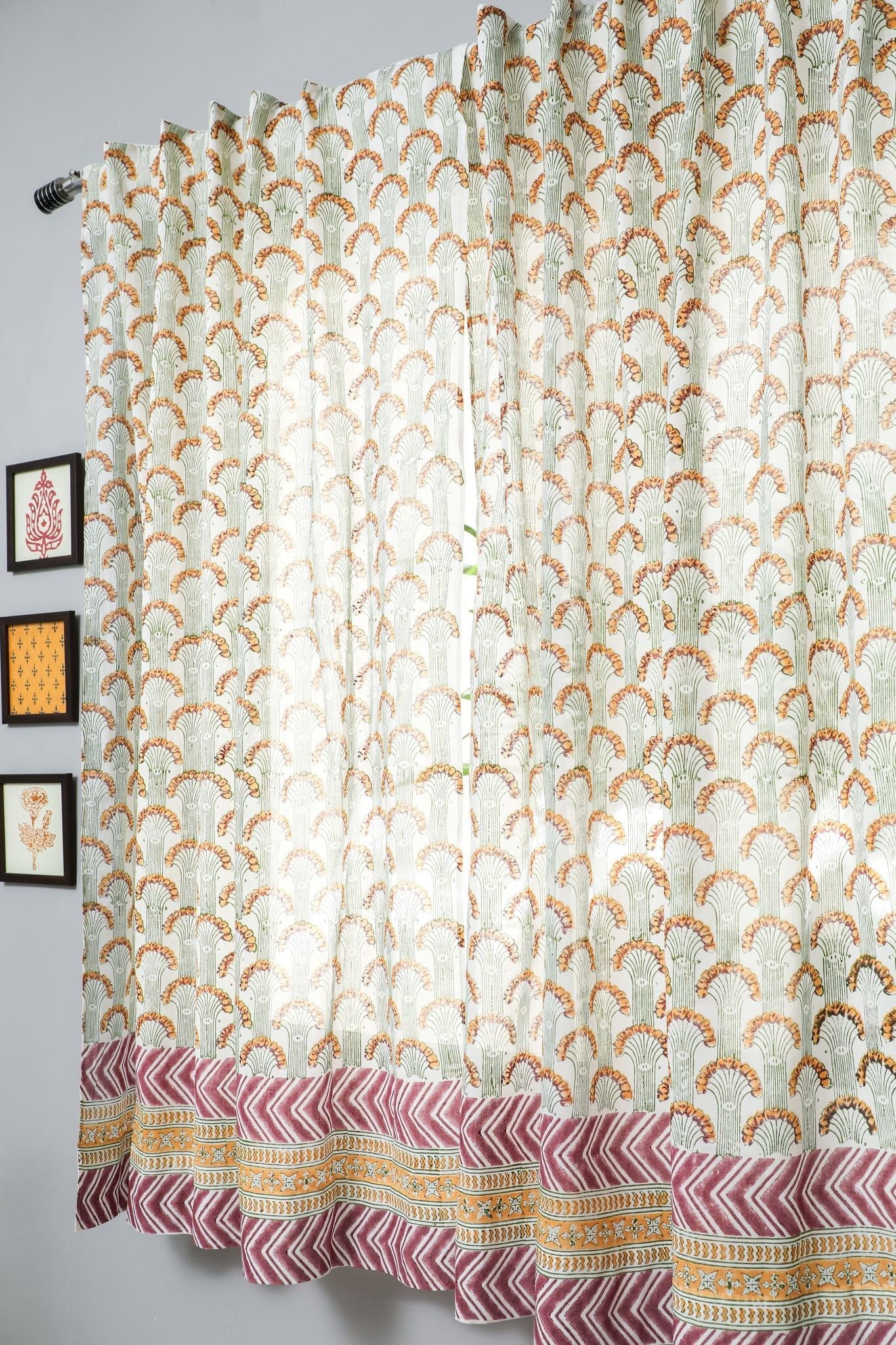 'Sparkle’s Garden' Handblock Printed Cotton Window Curtain - SootiSyahi