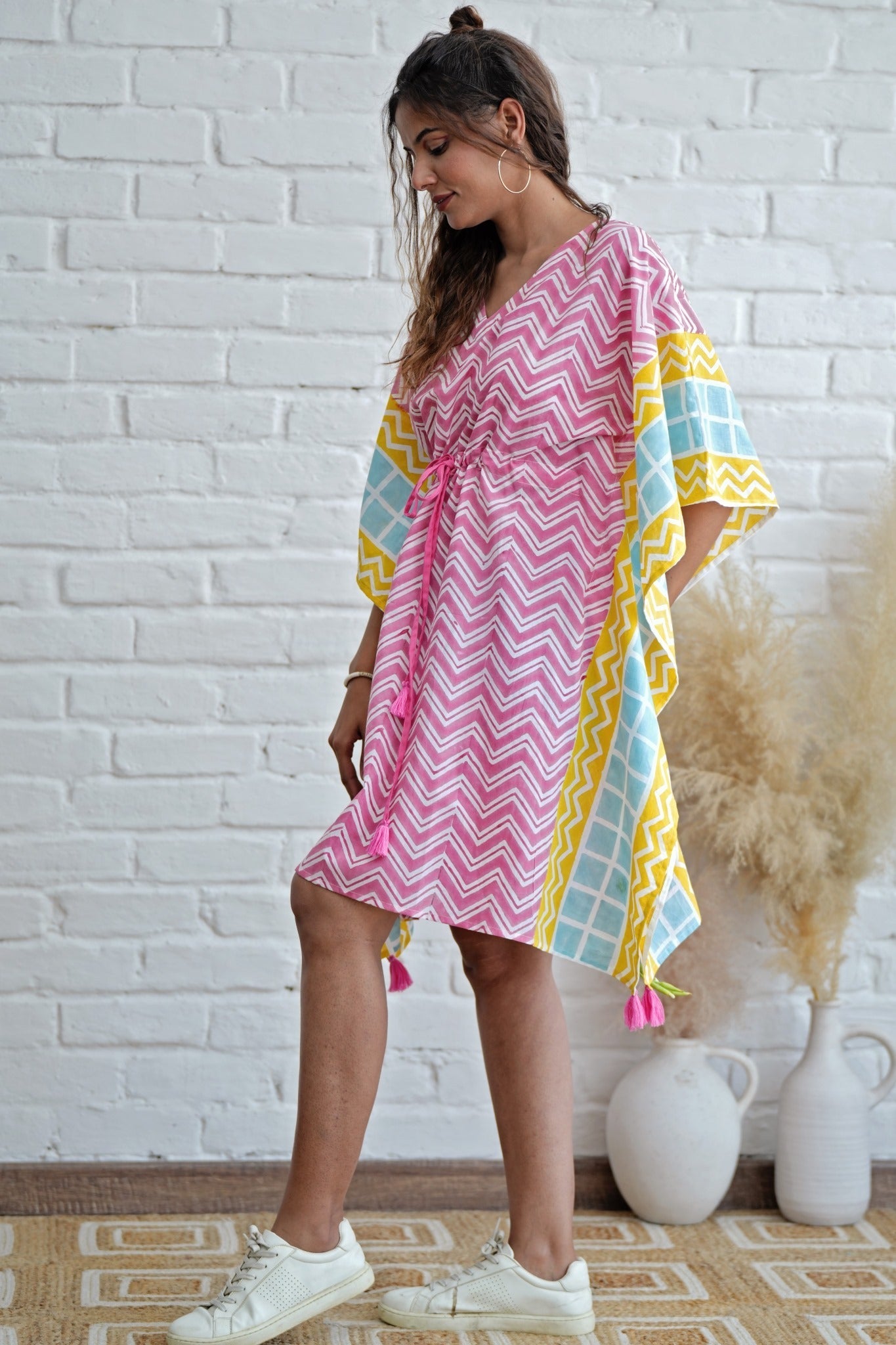 Sugar Rush Hand Block Printed Kaftan - SootiSyahi