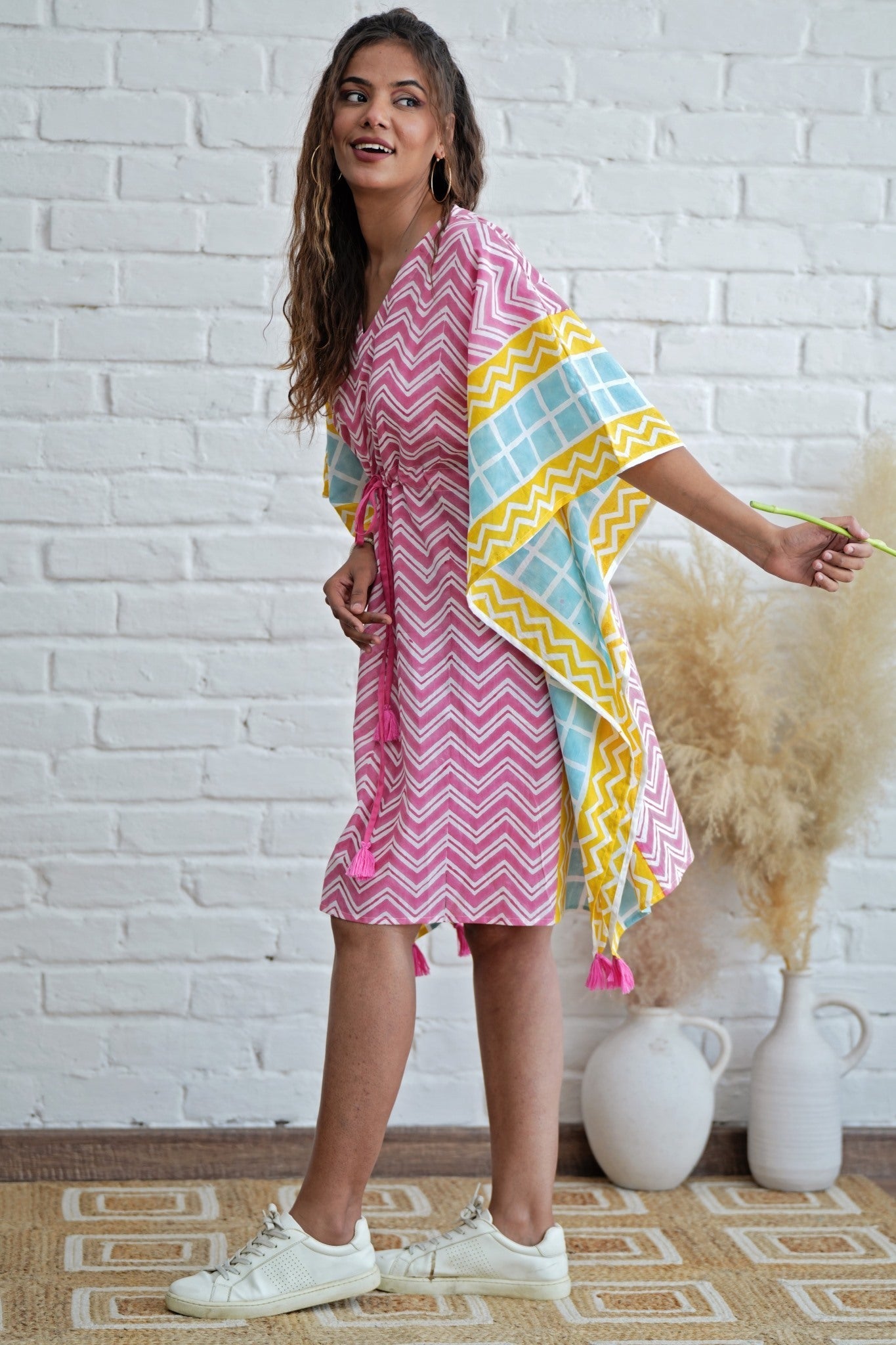 Sugar Rush Hand Block Printed Kaftan - SootiSyahi