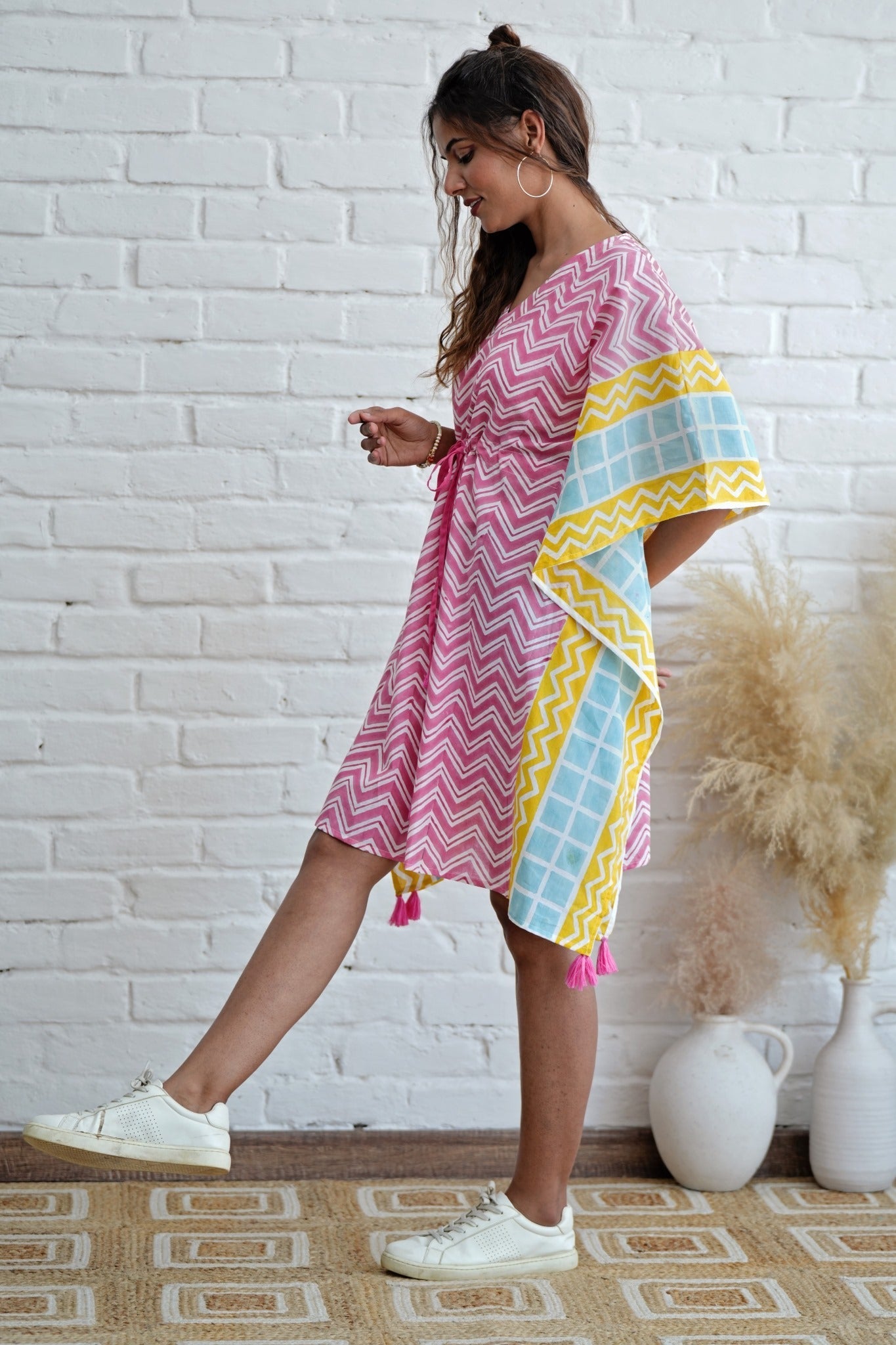 Sugar Rush Hand Block Printed Kaftan - SootiSyahi
