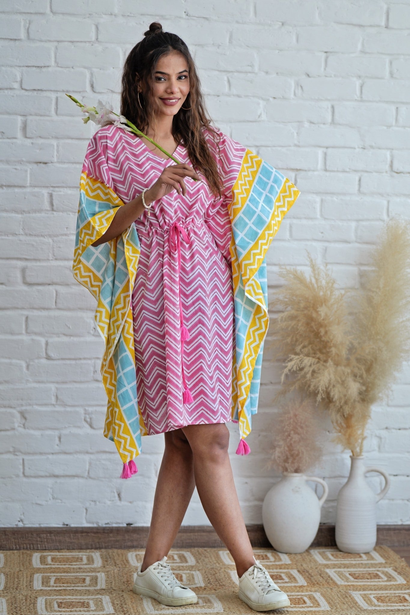 Sugar Rush Hand Block Printed Kaftan - SootiSyahi