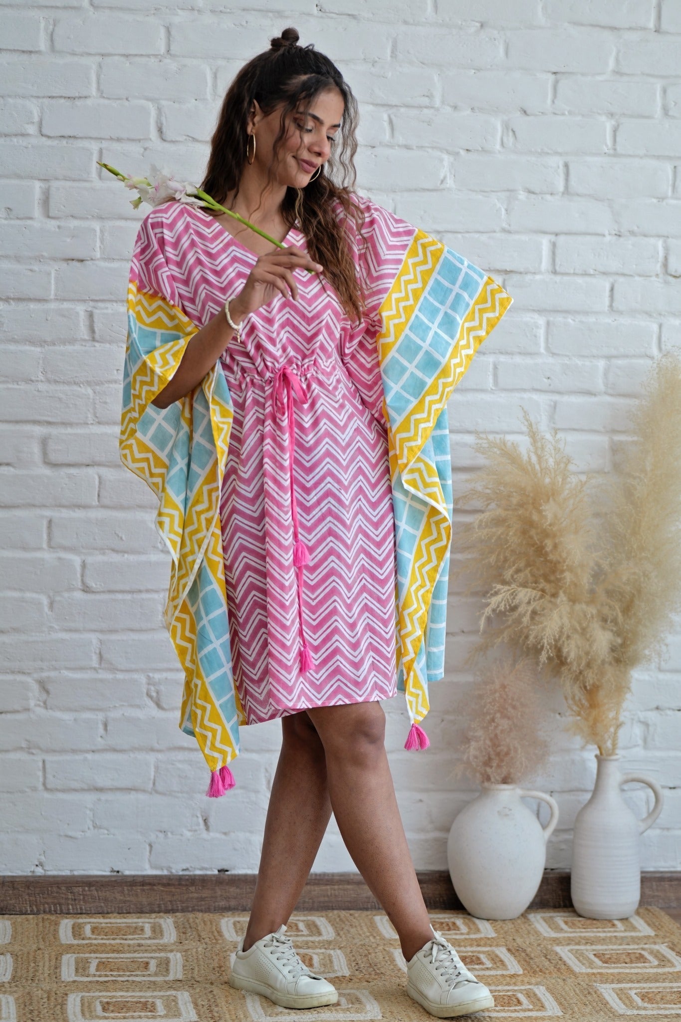 Sugar Rush Hand Block Printed Kaftan - SootiSyahi