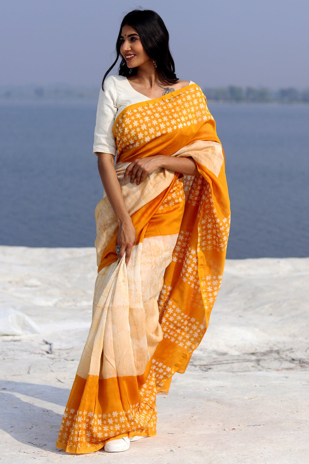 "Surrel Sun" Batik Chanderi Saree - SootiSyahi