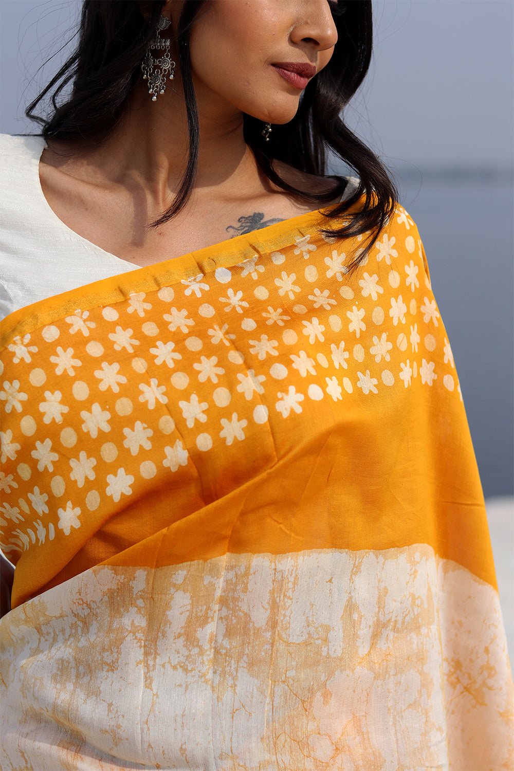 "Surrel Sun" Batik Chanderi Saree - SootiSyahi