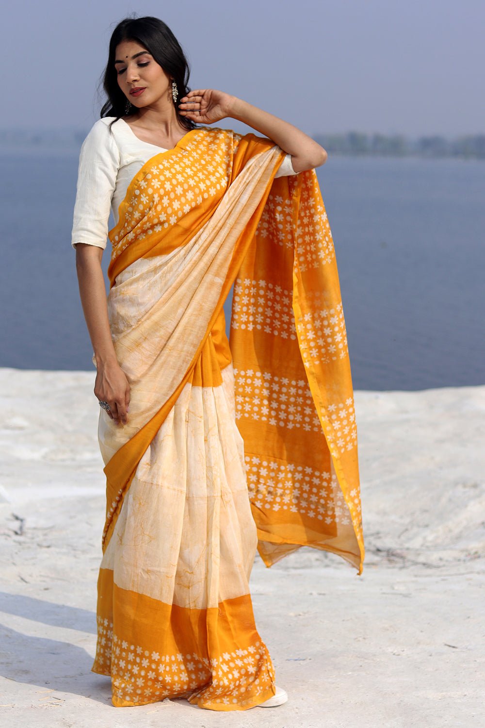 "Surrel Sun" Batik Chanderi Saree - SootiSyahi