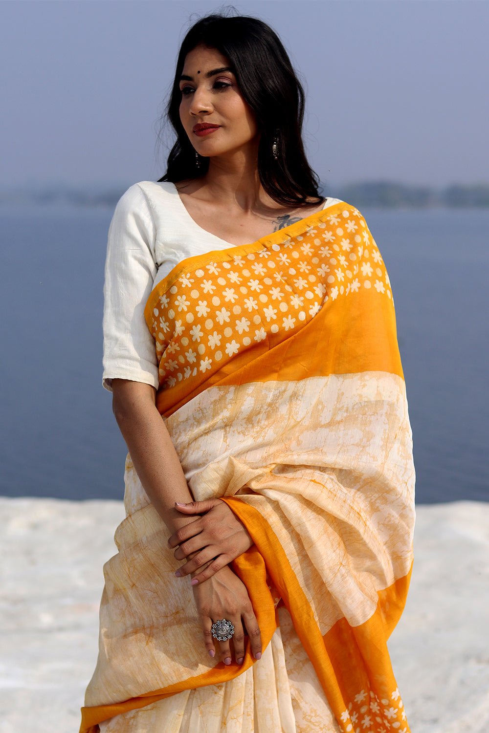 "Surrel Sun" Batik Chanderi Saree - SootiSyahi