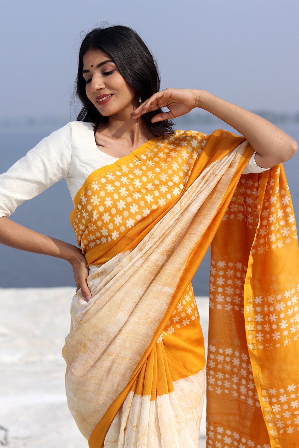 "Surrel Sun" Batik Chanderi Saree - SootiSyahi