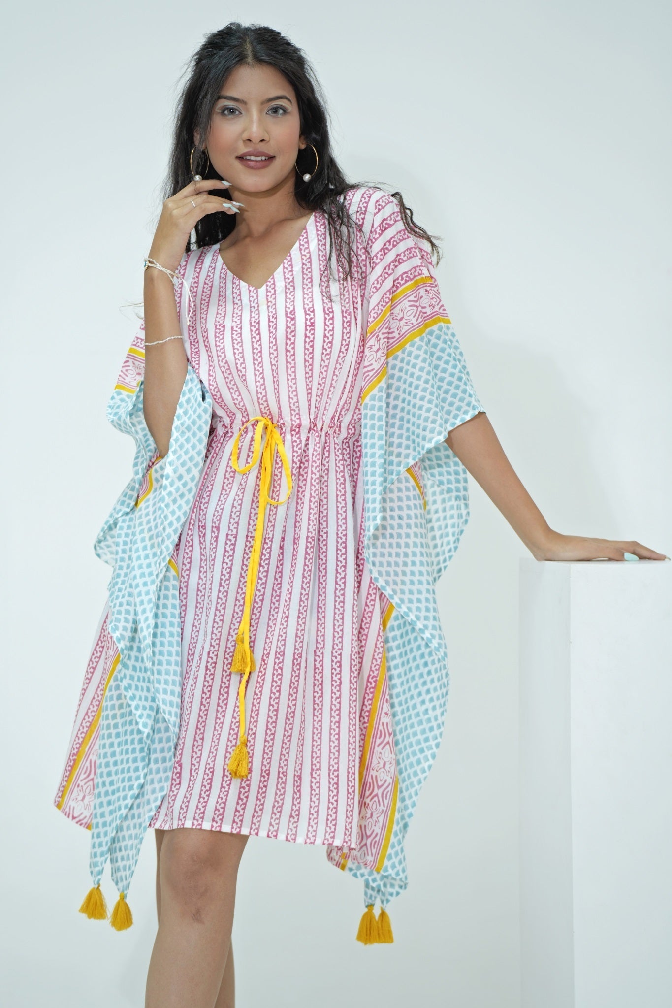 Sweet Bust Hand Block Printed Kaftan - SootiSyahi