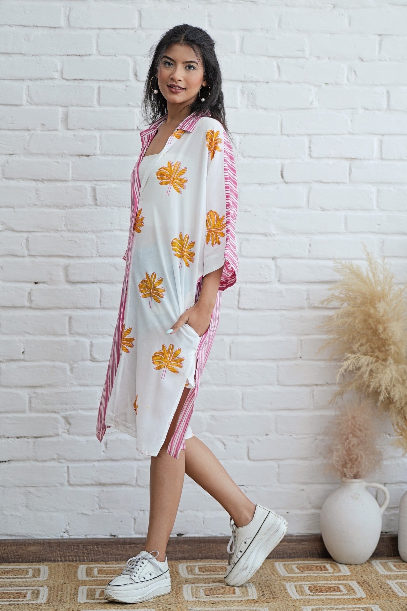 Teresa in Pink Hand Block Printed Oversize Shirt - SootiSyahi