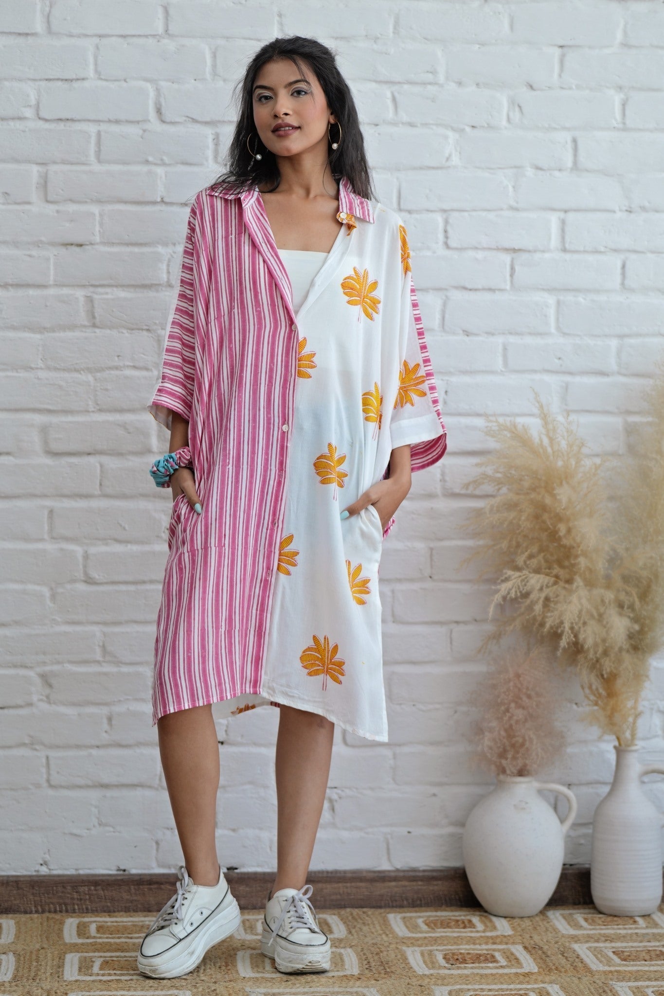 Teresa in Pink Hand Block Printed Oversize Shirt - SootiSyahi