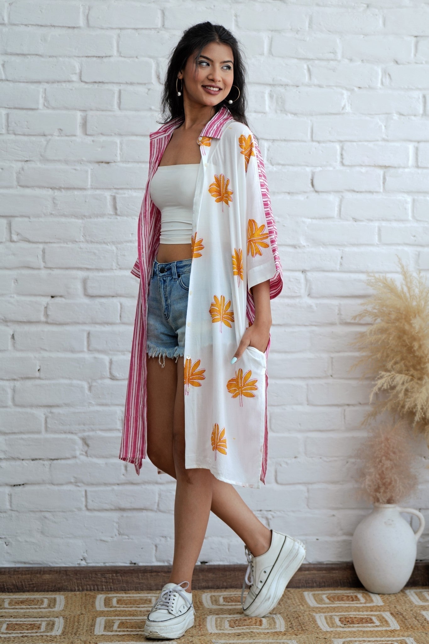 Teresa in Pink Hand Block Printed Oversize Shirt - SootiSyahi