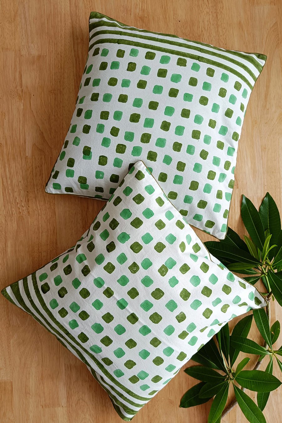 'Tiny Harmony' Hand Printed Cotton Cushion Set Of Two - SootiSyahi