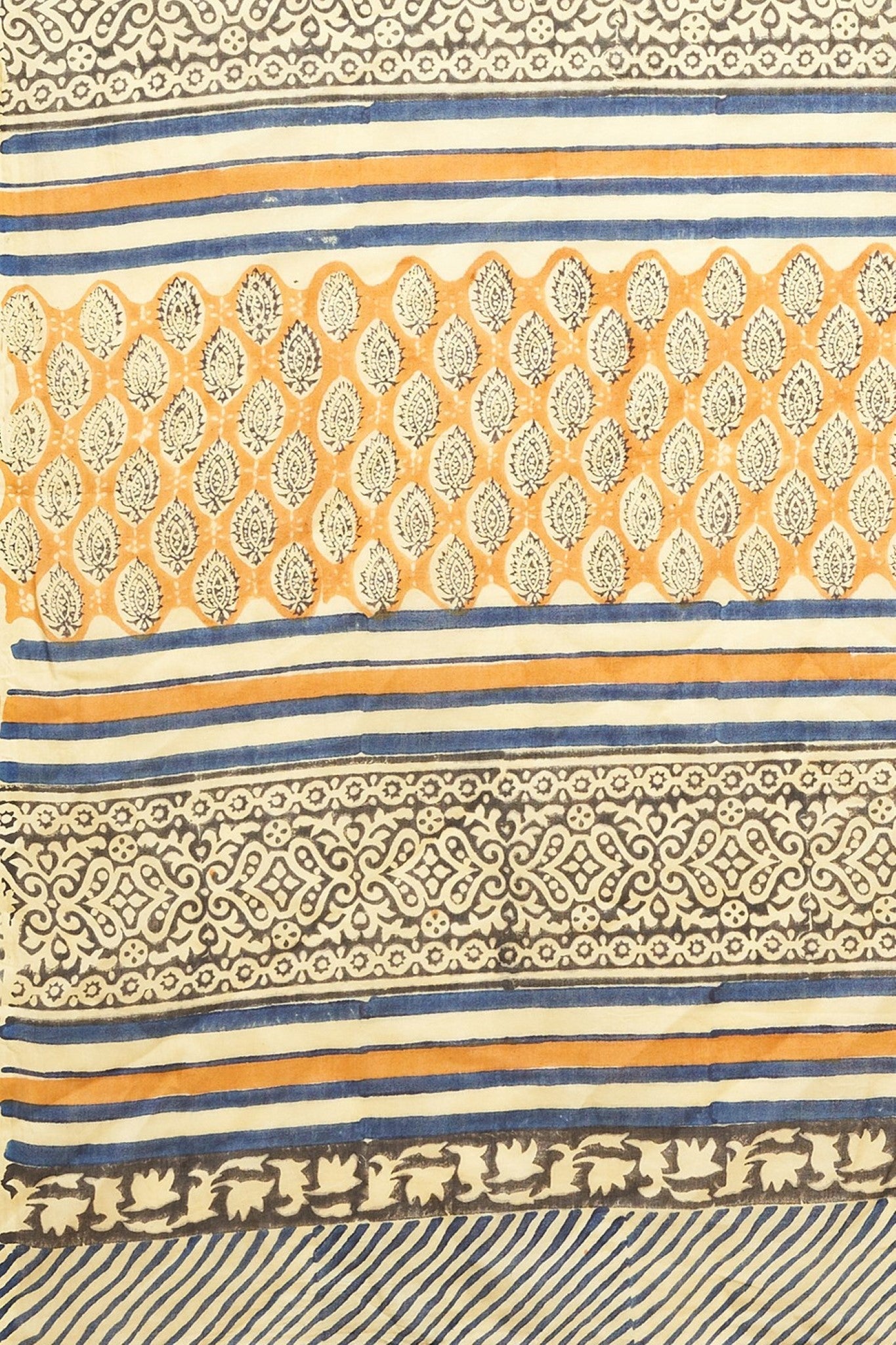 "Toffee Rose" HANDBLOCK PRINT MUL COTTON SAREE - SootiSyahi