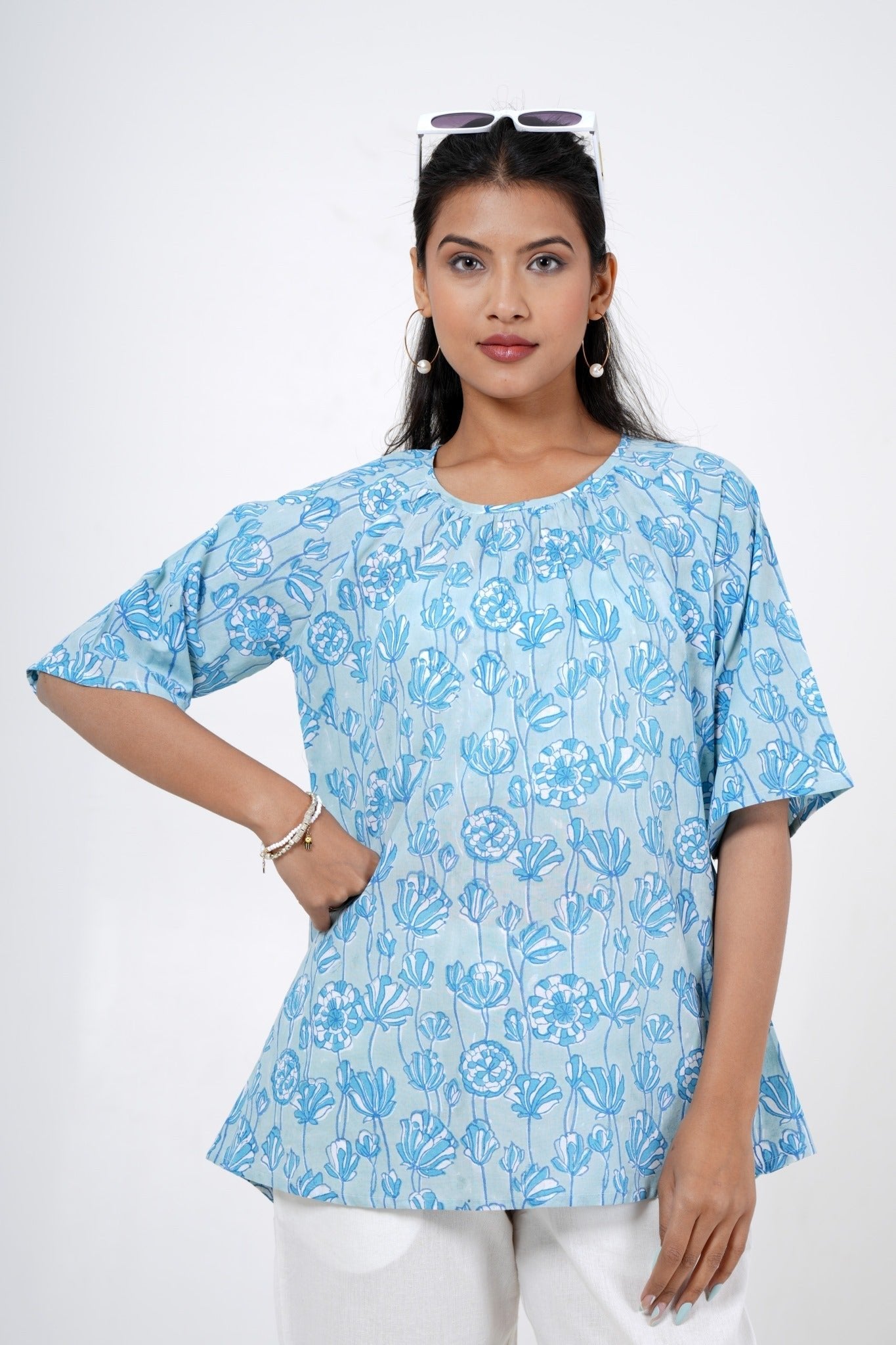Tranquil Tulip Hand Block Printed Top - SootiSyahi