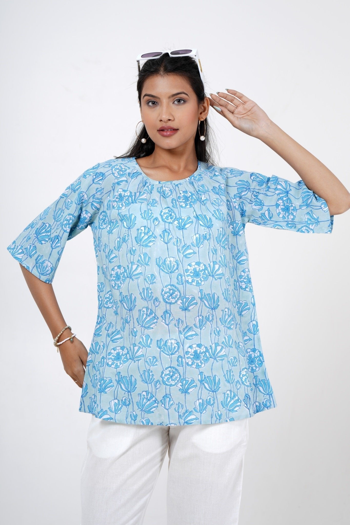Tranquil Tulip Hand Block Printed Top - SootiSyahi