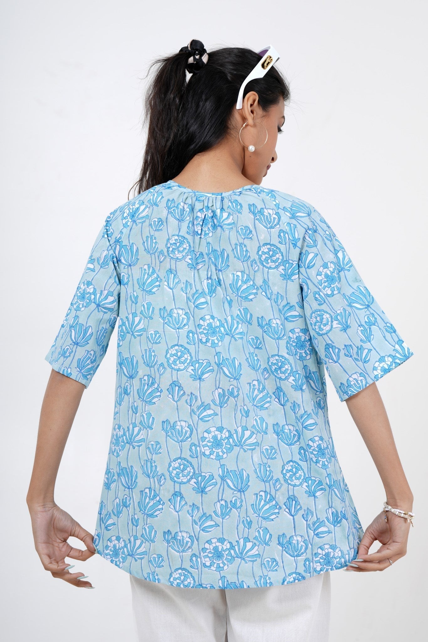 Tranquil Tulip Hand Block Printed Top - SootiSyahi