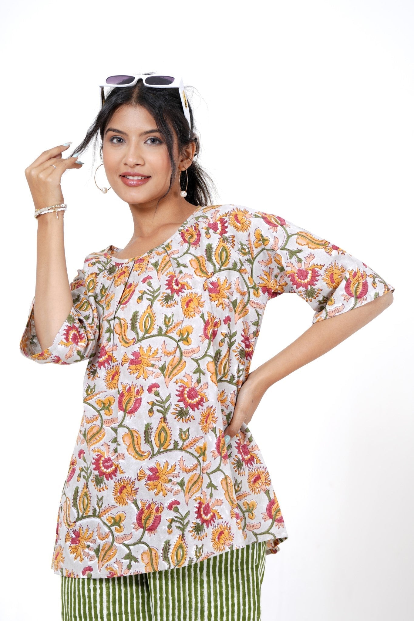 Twilight Tulips Hand Block Printed Top - SootiSyahi