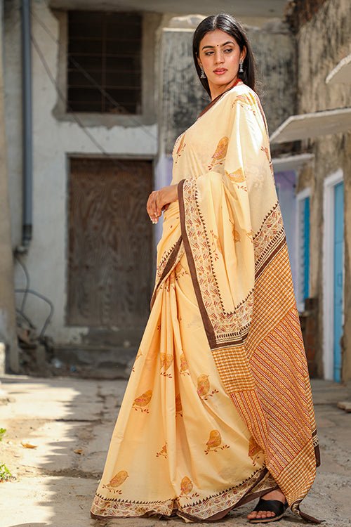 "VIRTUOUS" HANDBLOCK PRINT MUL COTTON SAREE - SootiSyahi