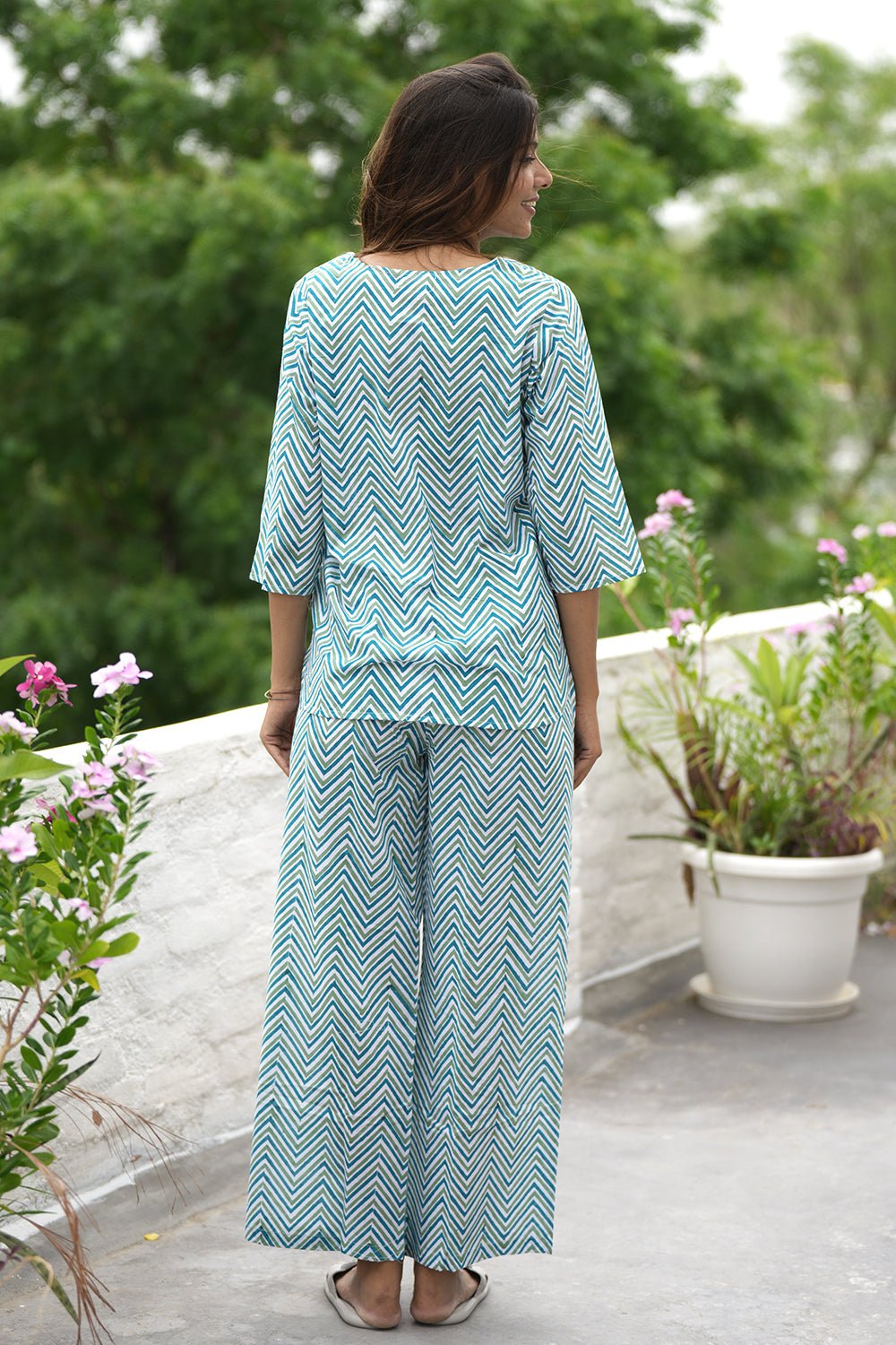 Whispered Skyline Block Printed Night suit - SootiSyahi