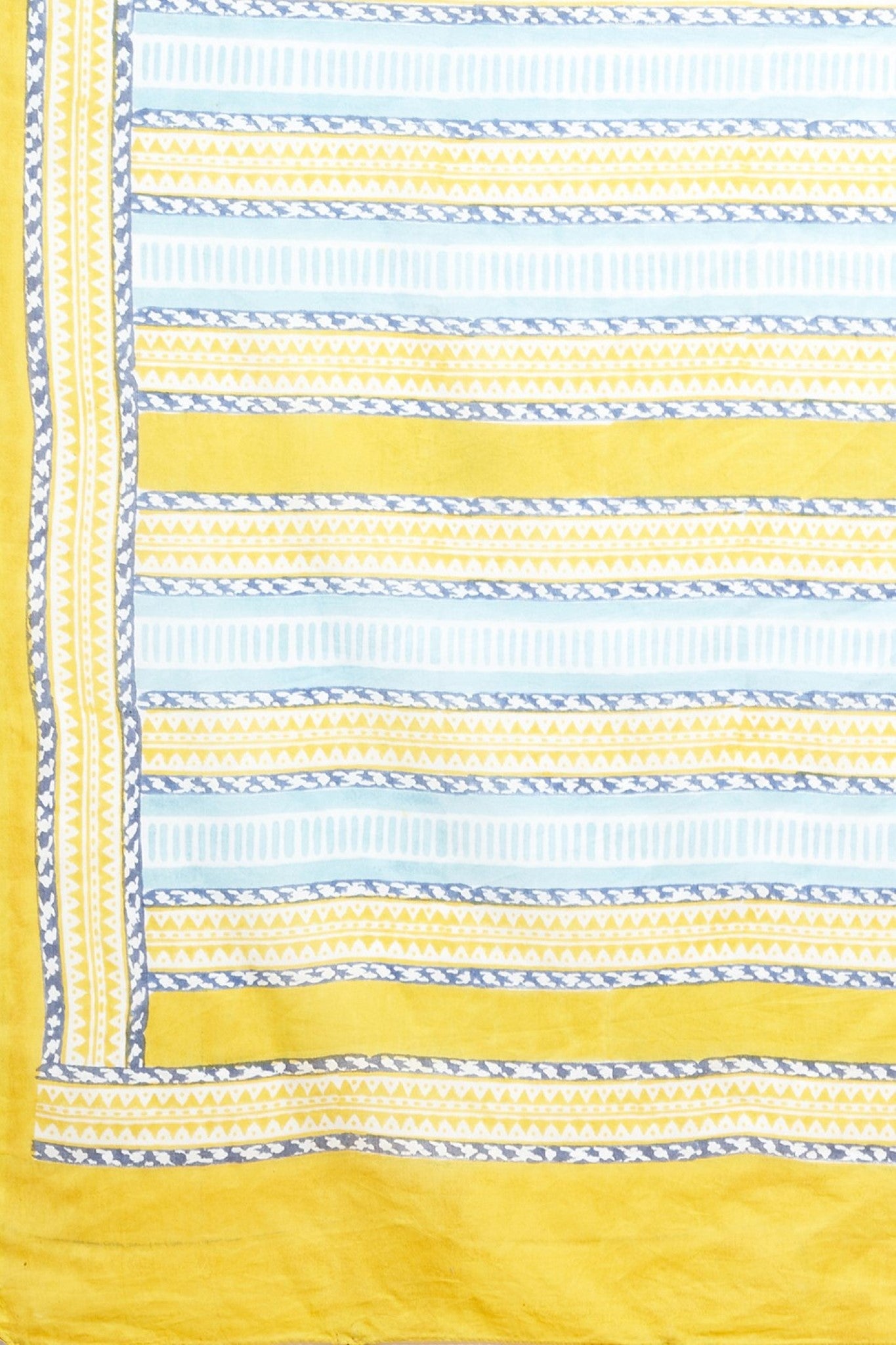 "Yellow Penguins" Block Printed Cotton Saree - SootiSyahi