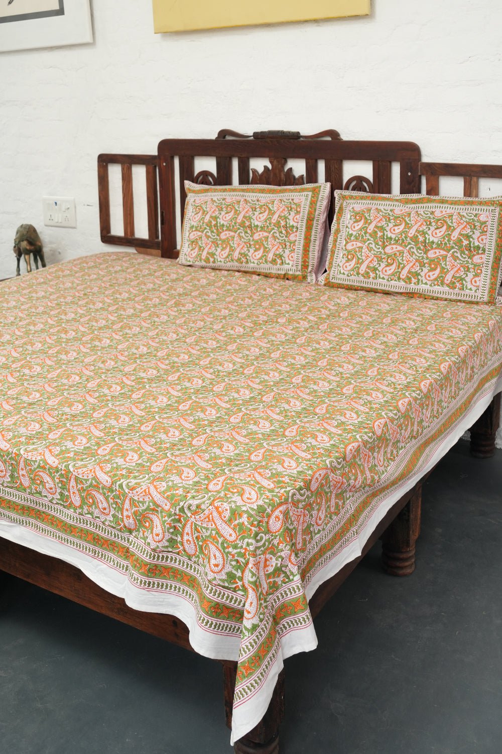 Zesty botanicals Block Printed Bedsheet - SootiSyahi
