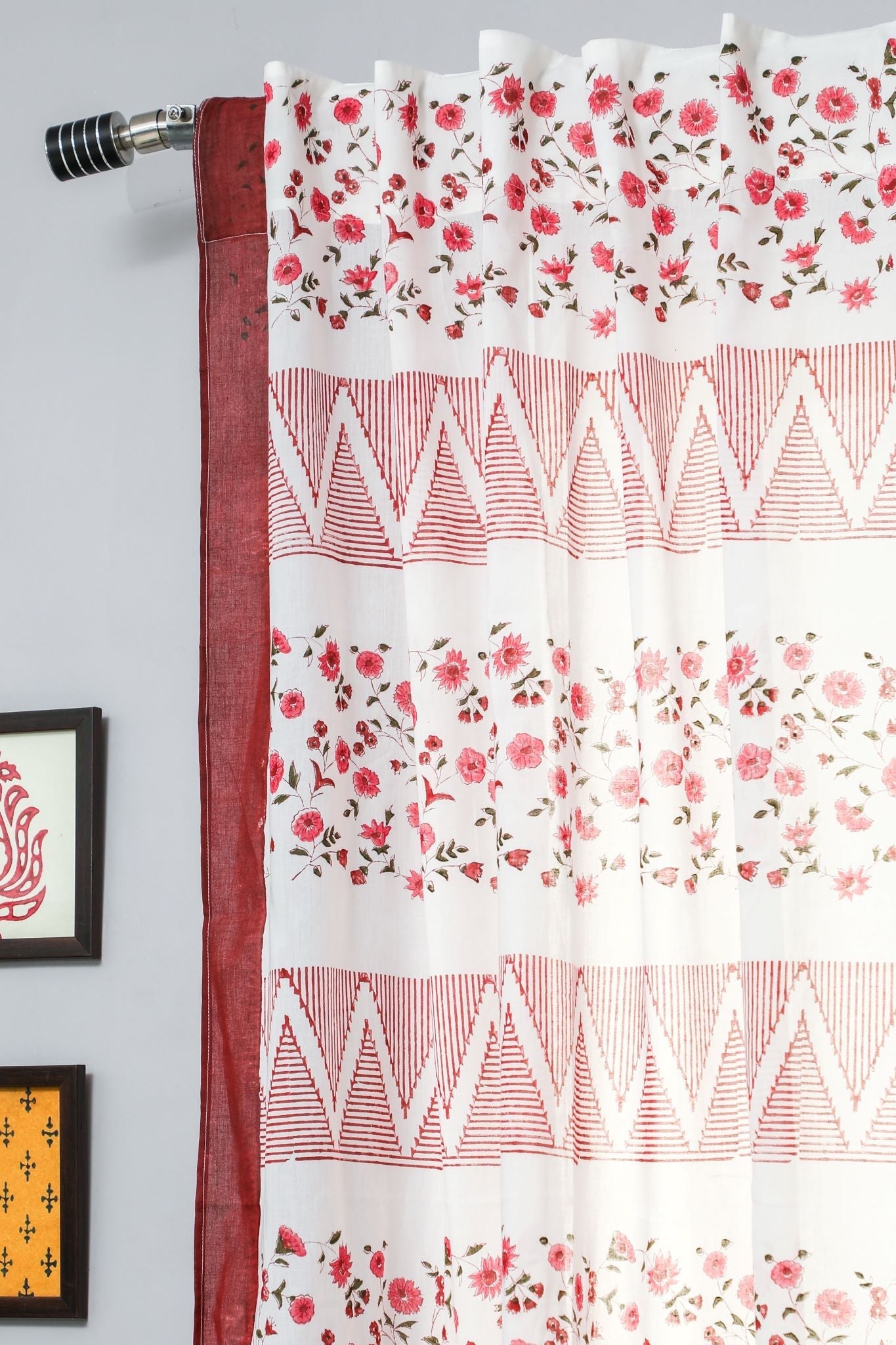 'Zig Zag ruby crush' Handblock Printed Cotton Window Curtain - SootiSyahi